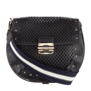 Furla Black Perforated Dual Strap Leather Crossbody Bag